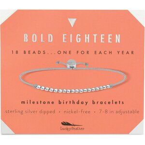 Silver 18th Birthday Beaded Bracelet with Adjustable Cord for Girls